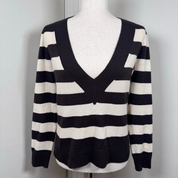 VTG Talbots Cashmere V-Neck Striped Sweater Brown Pullover Classic Preppy USA PM - Picture 1 of 8